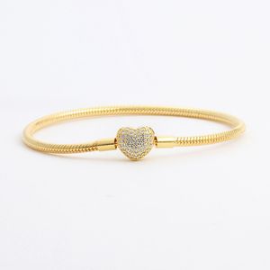 Klassisches CZ-Diamant-Herz-Armband, 925er-Sterlingsilber, vergoldet mit 18 Karat Gold, geeignet für Pandora-Schlangenknochen-Armband, Geburtstagsgeschenk, mit Box