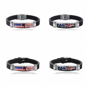 Mode Armband Silikon Rostfritt Stål Bangle Håll Amerika Great 2020 US Flag Charm Black Smycken Mens Armband