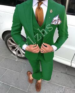 Красивый One Button Groomsmen Пик нагрудные Groom Tuxedos Мужские костюмы венчания / Prom / Dinner Best Man Blazer (куртка + брюки + Tie + Vest) W19