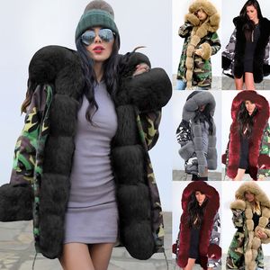 Kvinnors Down Parkas Camouflage Vinterjacka Kvinnor Outwear Parka Fur Collar Lady Coat Plus Storlek Slim Fit Warm Long Fashion Clothes