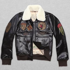 Avirex fur collar genuine leather jacket men brown thick sheepskin flight jacket black men's winter leather coat pilot suit