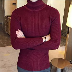 Moda Zima Wysoka szyja Gruby Ciepły sweter Mężczyźni Turtleneck Marka Męskie Swetry Slim Fit Pullover Mężczyźni Knitwear Mężczyzna Podwójny kołnierz