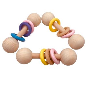 Trä teether klockor trä skramlar 2 stil soother baby ammande tillbehör montessori leksaker dusch gåva baby ring rattle leksaker