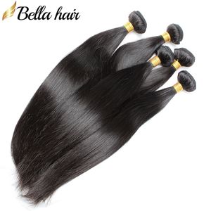 fasci di capelli vergini brasiliani diritti serici estensione dei capelli umani trama di capelli da 1230 pollici 4 pz lotto colore naturale bellahair