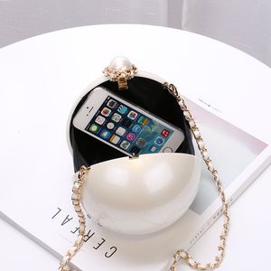 Kvinnor Round Pearl Evening Bag Acrylic Clutch Bags Mini Handväska Purse Ladies Evening Party Wedding Bags289e