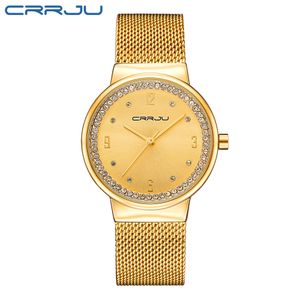 CWP 2021 Marka CrRJU Relogio Feminino Clock Women Watch Zegarek Ze Stali Nierdzewnej Panie Moda Casual Quartz Wristwatch