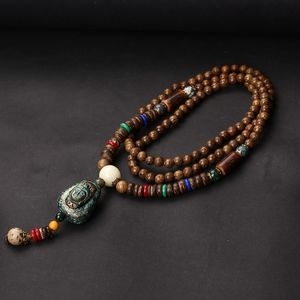 Vintage Ethnic Triangle Nepal Buddhist Mala Necklace Fish Wood Beads Statement Necklaces Buddha Pendants Necklace Women men