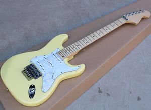 Light Yellow Electric Guitar with White Pearled Pickguard,SSH Pickups,Floyd Rose,Maple Fretboard,Can be Customized as Request