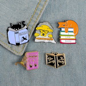 Cute Small animal cartoon dog book Funny Enamel Brooches Pins For Women Demin Shirt Decor Brooch Pin Metal Kawaii Badge Fashion Jewelry