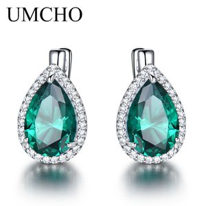 Umcho Green Emerald Gemstone Clip Orecchino Orecchini in argento sterling 925 per le donne New Fashion Oval Birthstone Fine Designer Orecchini