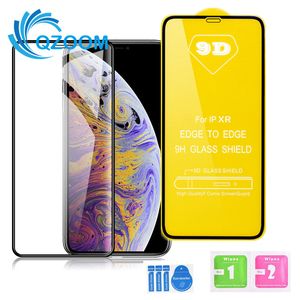 9D Tam Tutkal Tam Kapak cam Ultra İnce ekran koruyucusu Saydam Film iPhone 11 PRO MAX X Xr Xs Xs Max 8 7 6 Plus olmadan Packa temperli