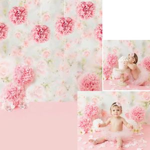 Digital Printed Pink Paper Flowers Baby Girl Photography Backdrop Newborn Photoshoot Props Kids Birthday Party Photo Background