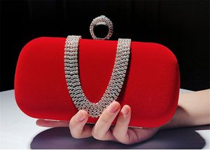 Mode kvinnlig diamant u form handväska ring sammet kväll väska lyx finger koppling handväska bröllop festväska med kedja272p