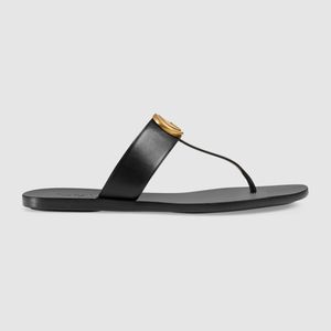 Lüks Kadın Erkek Severler Kayış Flip Flop Terlik Sandal Tanga Slaytlar Tasarımcı Buzağı Deri Taban Çift Metalik Toka Katır Ayakkabı Boyutu 35-42-45