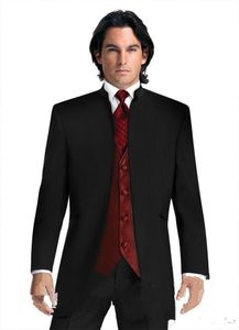 Новое поступление Черный жених смокинги стойки воротник Groomsmen Лучший мужчина свадебный выпускной ужин костюмы (куртка + брюки + жилет + галстук) 1485