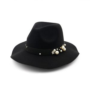 Fashion- Decor Fedora Hats Women Wide Brim Hats Handmade Felt Jazz Cap Ladies Trilby Derby Formal Hats for Female