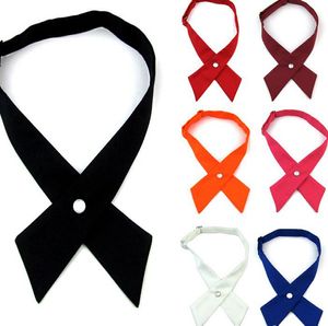 Adjustable Cross Bow Ties For Men Women Solid Business Casual Neck Cross Bowtie School Uniform Pre Tied Bows Neck Tie Accessories KKA7962