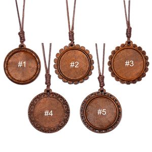 Wood Pendant Tray Setting fit 30mm Glass Cabochon Neckalce Making Adjustable Wax Thread String Vintage Handmade Necklaces DIY Gift