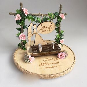 Anel de madeira criativo travesseiro cerimônia de casamento estilo floresta artesanal anel titular proposta casamento dia decorações326q