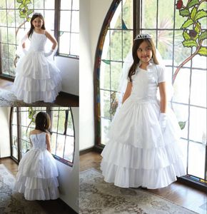 Elegant Taffeta Flower Girl Dresses for Wedding With Jacket One Shoulder Layered Lace Two in One Princess Ball Gown Wedding Dresses for Kids