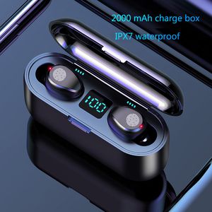 Sem fio do fone de ouvido Bluetooth V5.0 F9 TWS sem fios Bluetooth Headphone Display LED 2000mAh carregamento Box Headsets com microfone