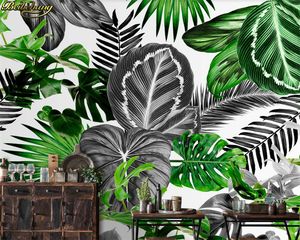 beibehang Custom 3d wallpaper Nordic minimalist black and white tropical plants turtle leaves background wall painting