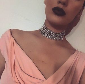 Partihandel-designer lyx mycket glittrande vacker full rhinestone diamant krage choker uttalande halsband för kvinna multi lager