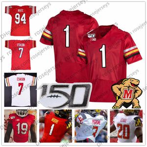 Benutzerdefinierte Maryland 2019 Terps Fußball Jeder Name Nummer Rot Weiß #3 Tyrrell Pigrome 20 Javon Leake Esiason Männer Jugend NCAA 150. Retro-Trikot