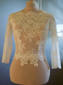 Skräddarsydd vita elfenben bröllopsjackor illusion långärmad vintage spets bolero jacka för brudfest aftonklänningar kvinnor plus 290r