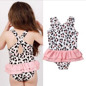 2019 New Baby Girls Leopard bathing suit Summer Tulle Princess Kids swimsuit Fashion Backless Children spa beach swimwear Y2324