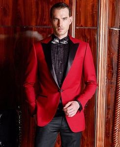 Hochwertiger roter Bräutigam-Smoking mit einem Knopf und spitzem Revers. Trauzeugen-Herrenanzüge für Hochzeit/Abschlussball/Abendessen-Blazer (Jacke + Hose + Krawatte) K396