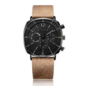 Julius Real Chronograph Men's Business Watch 3 Dials Leather Band Square Face Quartz Wristwatch Watch Gift Jah-098265i