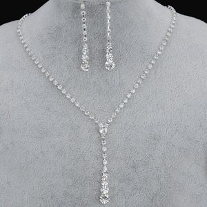 Conjunto de joias de noiva com cristal brilhante, colar banhado a prata, brincos de diamante, conjuntos de joias de casamento, acessórios para damas de honra