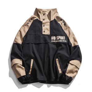 Jackor Män Multi-Pocket Loose Cargo Jacket Tracksuit Coats Multi Pocket Hip Hop Stand Collar Pullover Jacka Man Windbreaker