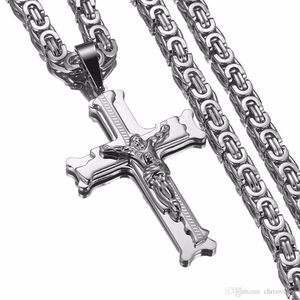 Very many people like jewelry Stainless Steel Chain Byzantine Necklace Jesus Piece Silver Cross Necklaces & Pendants for Men