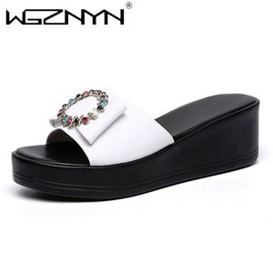 Slippers Women's Sandals Platform 2021 Rhinestone Peep Toe Summer Bling For Women Sexy Ladies Slides Wedges Female Shoes Woman