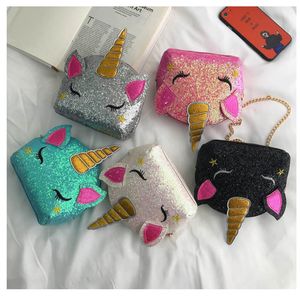 PU Glitter Unicorn Chain Purse Kids Cartoon Crossbody Shoulder Bags Boys Girls Fanny Pack Waist Bag Cute INS Coin Purses Wallet Pouches