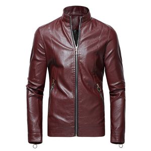 Herrläderjacka för Autumnwinter Leather Biker Motorcykel dragkedja långärmad kappor med överdimensionerad regntät