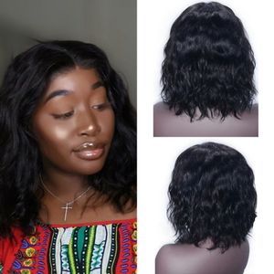 Peruvian Human Hair Lace Front Wigs 130% Density Wavy Short Bob Wig for Women 8-16 inch