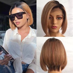 Krótki bob frontal koronkowy peruki Remy Brazylijskie ludzkie włosy Ombre 27 kolor pixie cut bobs fryzura 150% gęstość