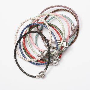 Mode Silver Plated Cooper Woven Läder Armband Fit För Charm Pärlor DIY Bracelets Bangle 3mm Partihandel Pris 9 Färger