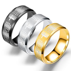 Wholesale bible black resale online - New Titanium Stainless Steel Spain the Lord s Prayer Bible Mens Gold Silver Black Finger Ring Band Scripture Rings for Men Jewelry