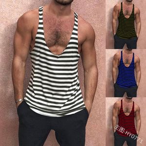 Plus Size Mens Vest Men Stripe Sport Vest Striped Splice Stor Open-Forked Male Vest 2019hot Sale