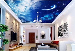 Custom 3D Ceiling Mural Wallpaper European StyleWhite clouds, moon, moon, living room Living Room Bedroom