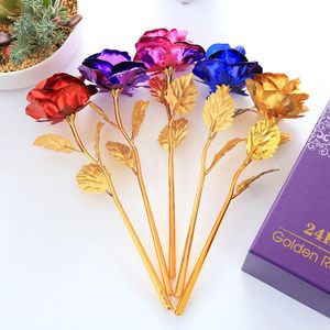 Fashion 24k Gold Foil Plated Rose Creative Gifts Lasts Forever Rose for Lover's Wedding Christmas Day Gifts Home Decoration LX6316