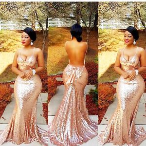 Glitter Rose Gold Sequin Dresses Sexy Open Back Plus Size Spark Mermaid Ordial Sealial Versial Vongen