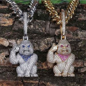 14 K Iced Out Diamante Gorilla Ape Pingente de Colar com Big Locked Bling Micro Pave Cubic Zirconia Simulado Diamantes Pingente Único