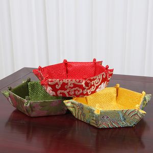 Nó chinês Dobrável Frutas Caixa De Armazenamento De Doces Festa De Casamento Em Casa Decorações De Mesa De Seda Brocado Artesanato Retro Embalagem Caso