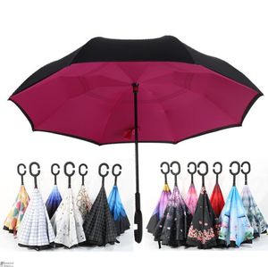 C Uchwycić wiatroszczelny odwrotny parasolowy parasol mężczyzna kobiety słońce raind samochód odwrócony parasole podwójna warstwa anty UV samodzielnie parapluie C848