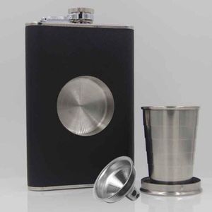 8oz Flagon Hip Flask Alkohol Whisky Vinpott Rostfritt Stål Fällbara Kopp Läckage Tecken Dryck Utomhus Funnel ZC0456